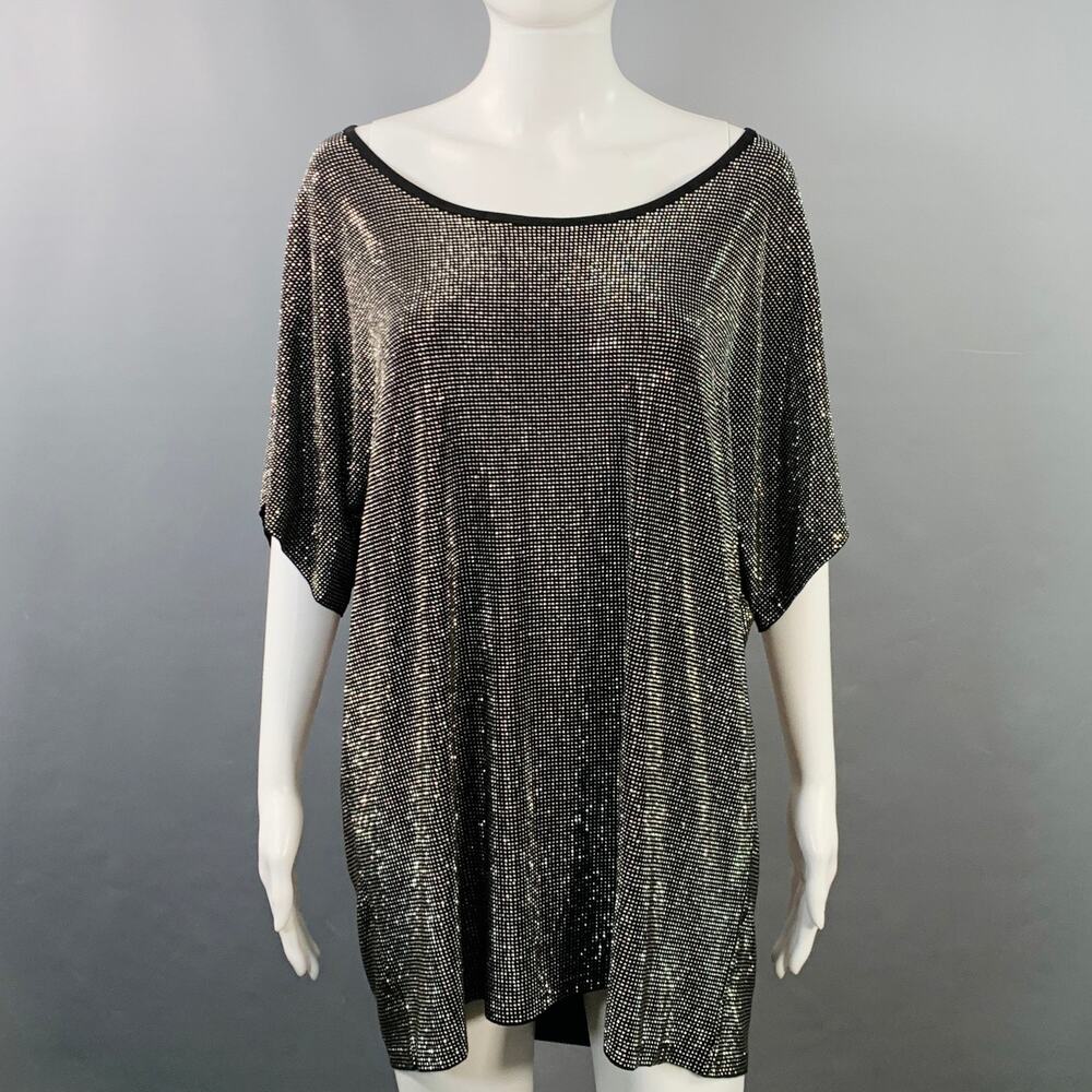 BALMAIN Black Silver Viscose Blend Studded Dolman Sleeves Scoop Neck T-Shirt